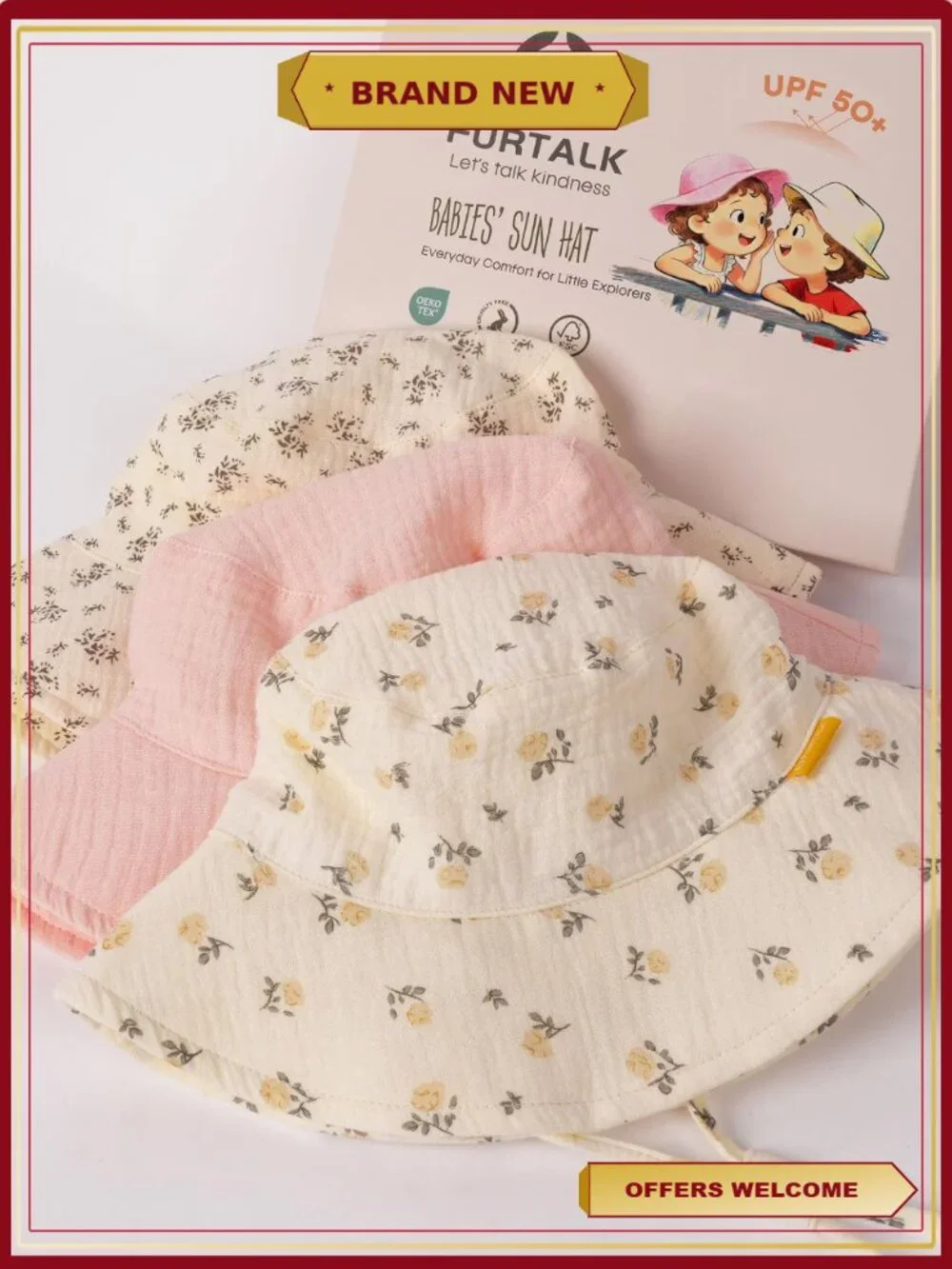 Muslin Cotton Baby Sun Hat UPF 50+ Wide Brim Bucket Hat